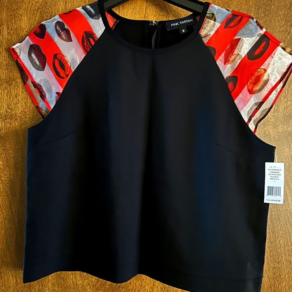 Pink Tartan Black/ Multi Color Blouse, Size L, New